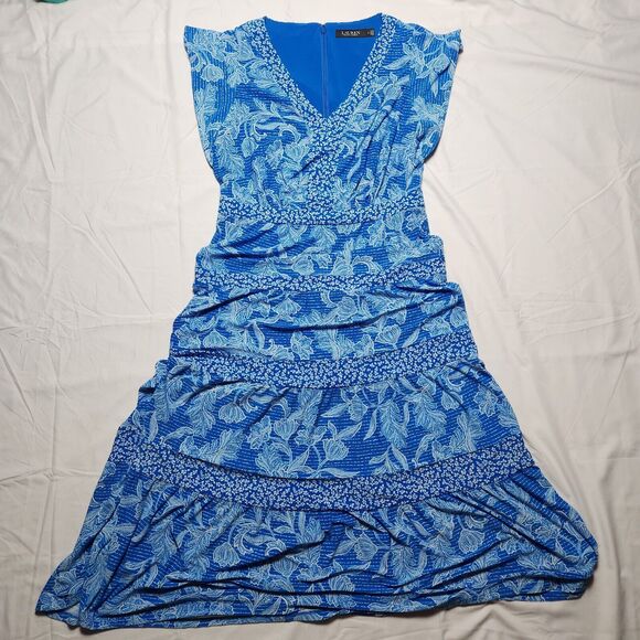 Lauren Ralph Lauren Dresses & Skirts - Lauren Ralph Lauren Womens 8 Short Sleeve V Neck Floral Midi Dress Blue White